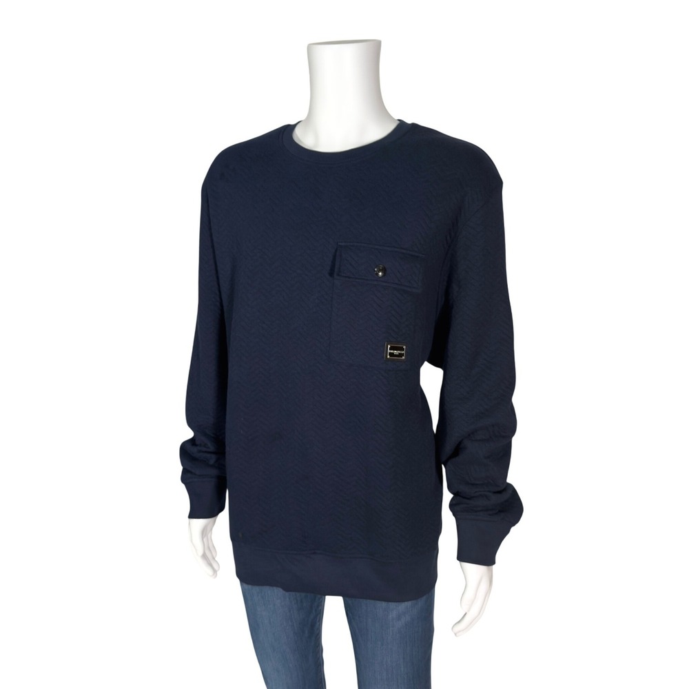 Karl Lagerfeld Paris Sweatshirt Mens XXL Navy Blue Quilted Chest Pocket